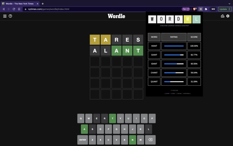 A screenshot of the WordML Chrome Extension in Action